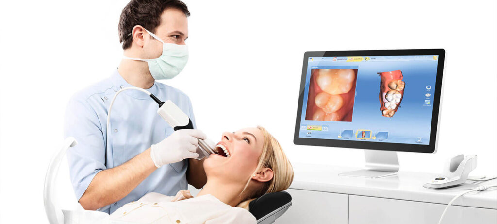 Dentist discussing results of dental scanning