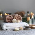 Beautiful spa composition of towels and spa accessories