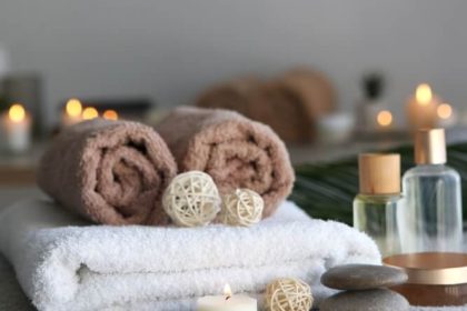 Beautiful spa composition of towels and spa accessories