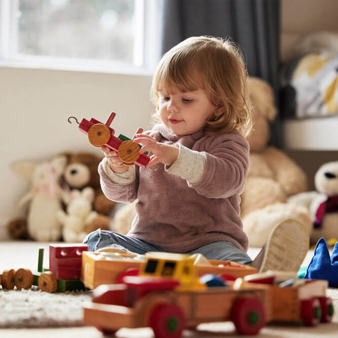 Young kid play in home for development