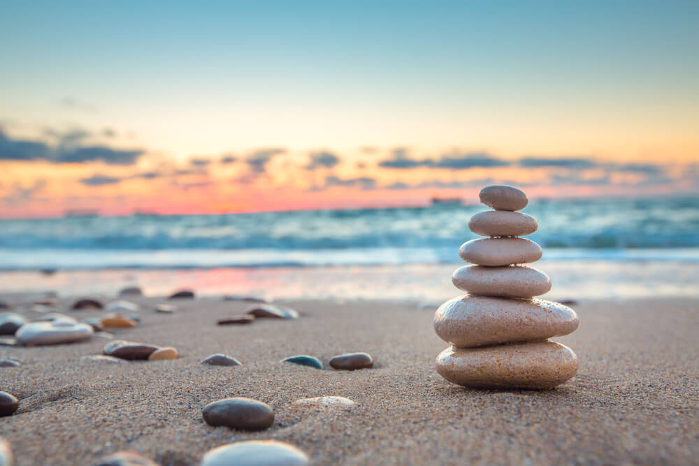 Stones balance on beach