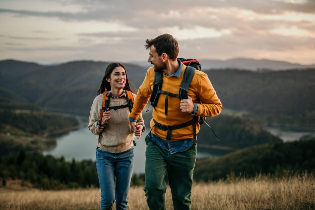 couple going for a hike up the mountain