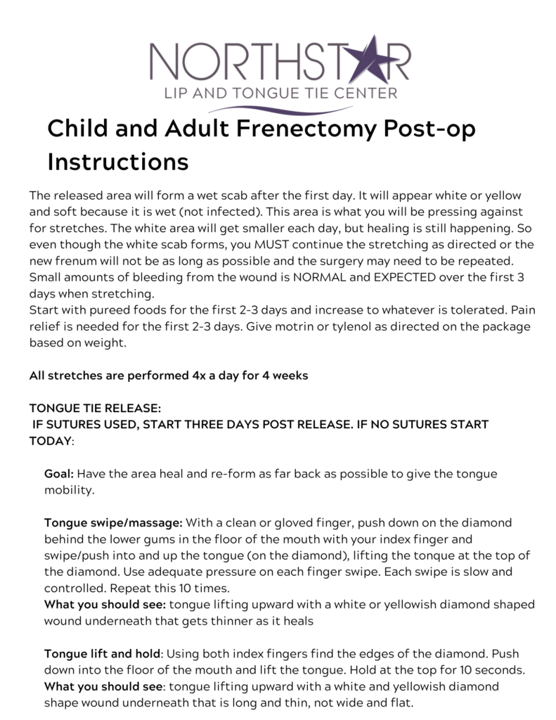 Child/Adult post-op Instruction info graph - Northstar Family Dental