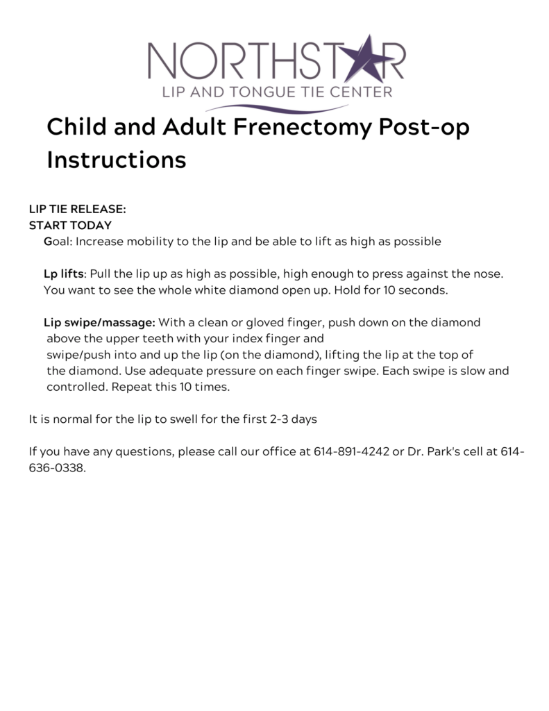 Child/Adult post-op Instruction info graph - Northstar Family Dental