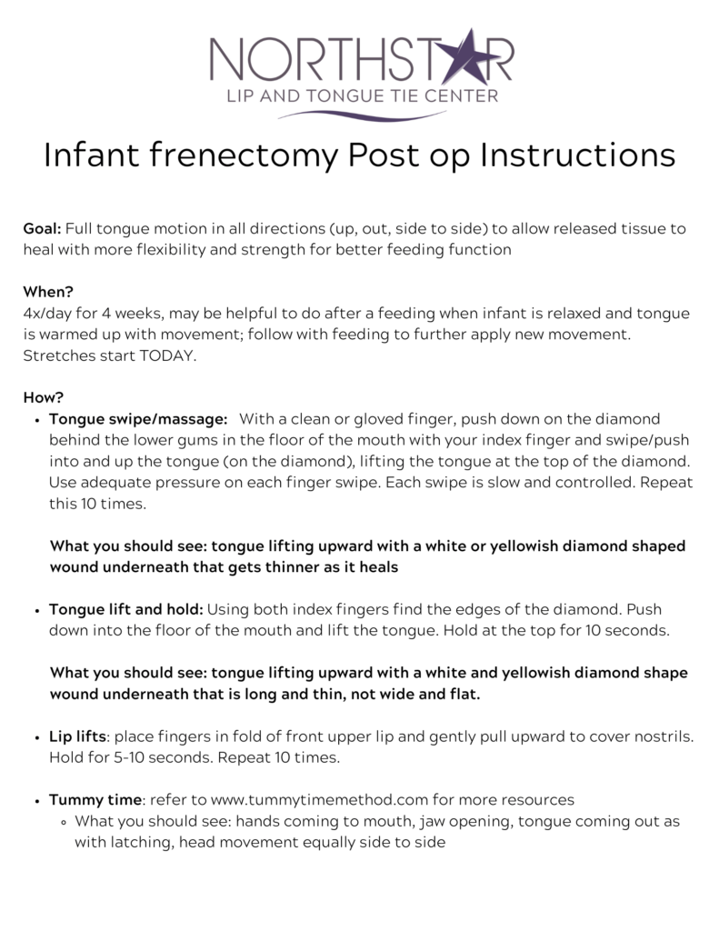 Infant post-op Instruction info graph - Northstar Family Dental