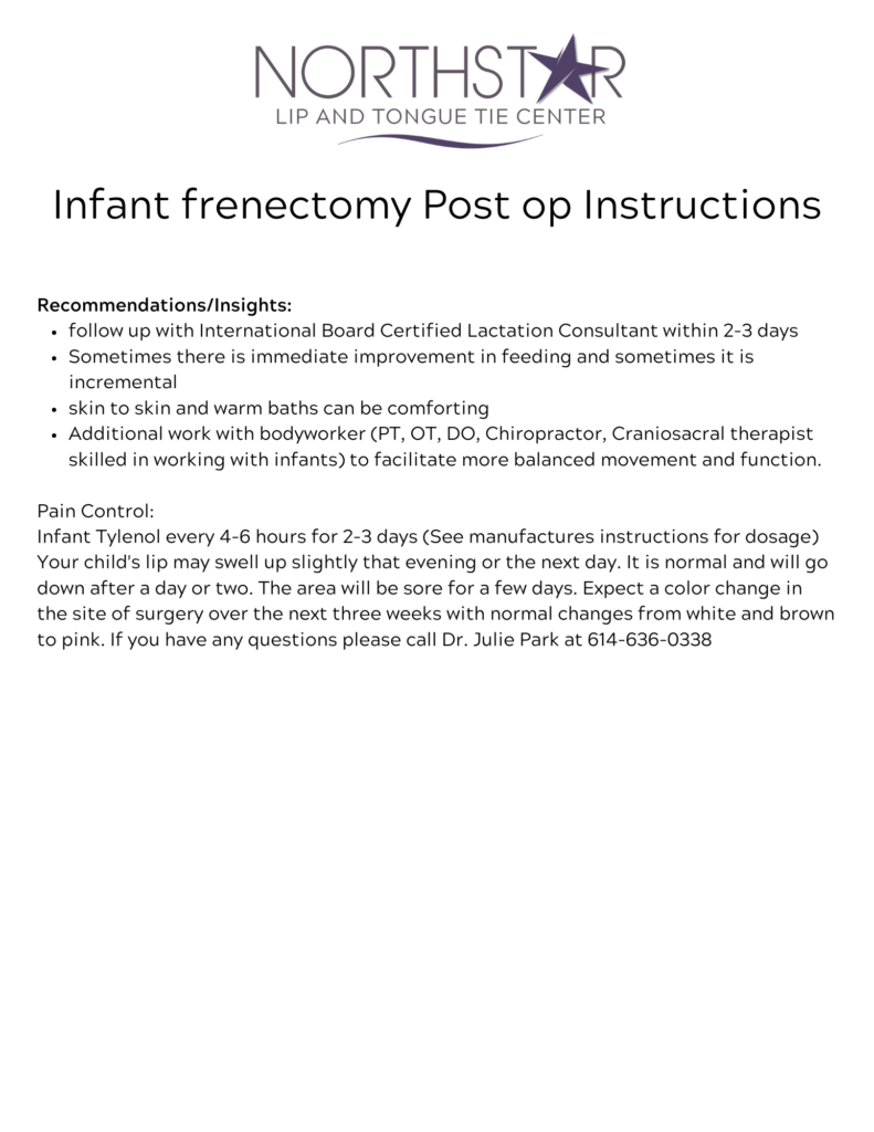 Infant post-op Instruction info graph - Northstar Family Dental
