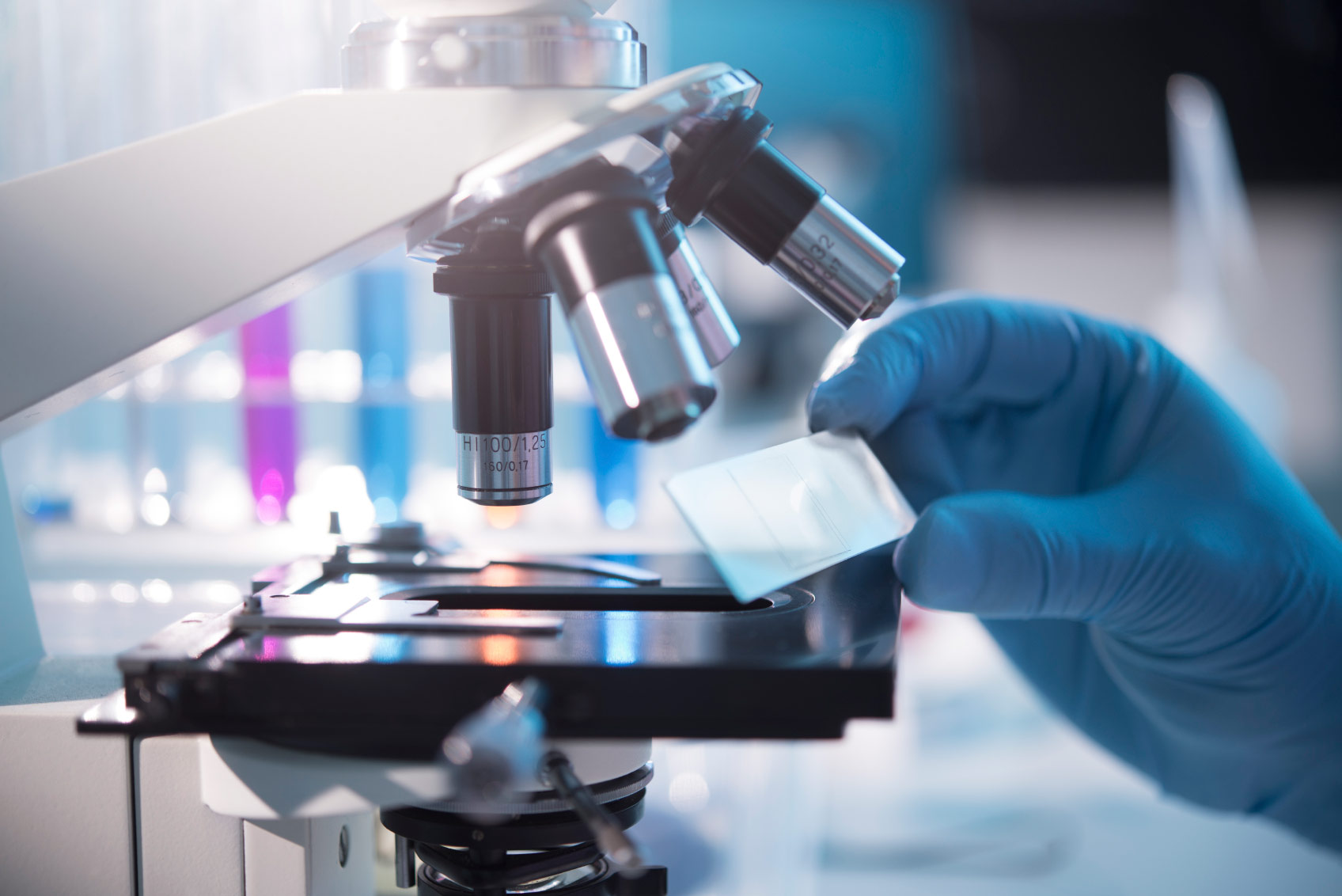 microscope with metal lens at laboratory