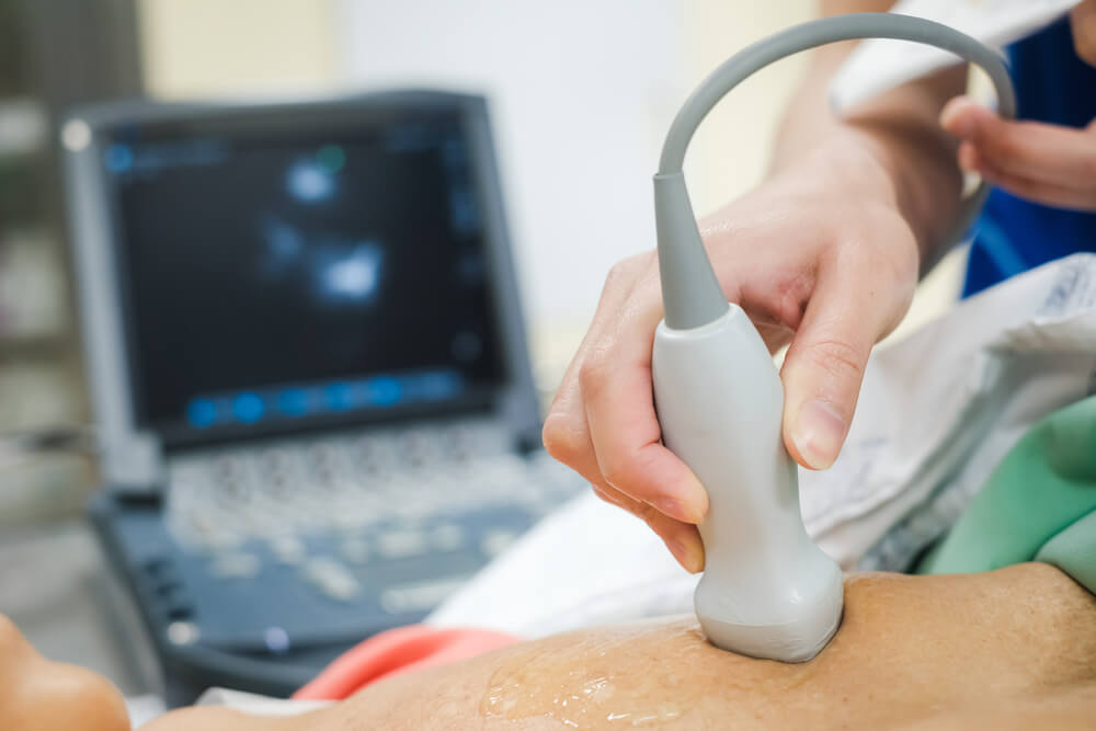 Doctor is examining heart's patient by echocardiogram