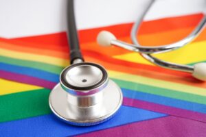 Stethoscope with rainbow ribbon