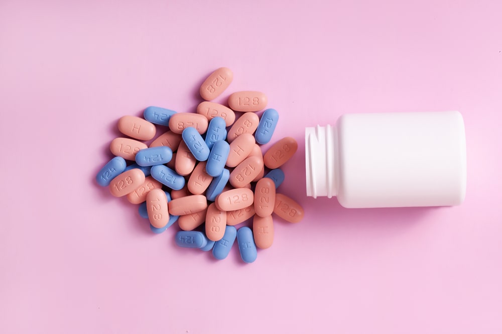 Close up of different pills for the hiv infection treatment. PrEP Pills for Pre-Exposure Prophylaxis to help protect people from HIV.