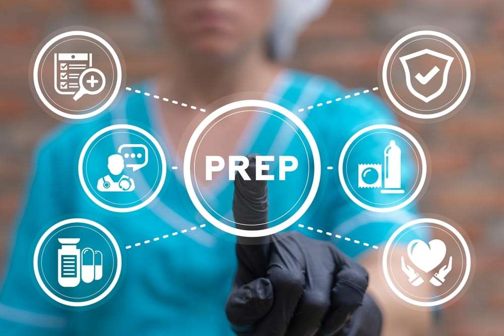 Doctor using virtual touchscreen presses abbreviation: PREP. Concept of PREP Pre-Exposure Prophylaxis