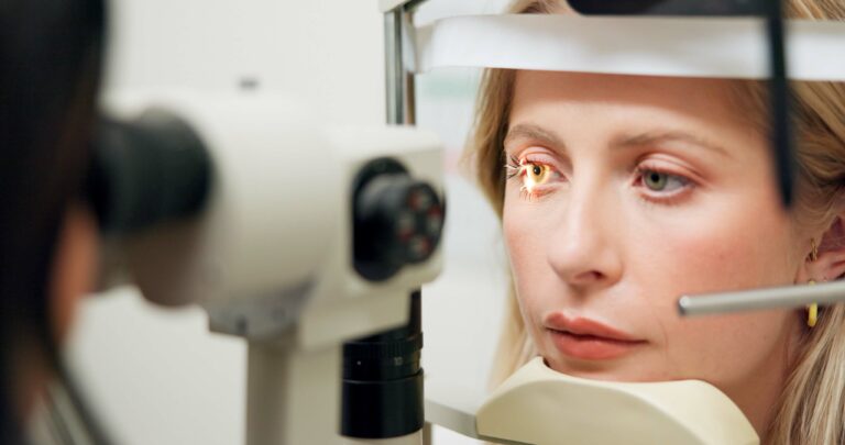 Woman getting an eye exam