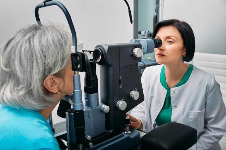 woman getting eye exam