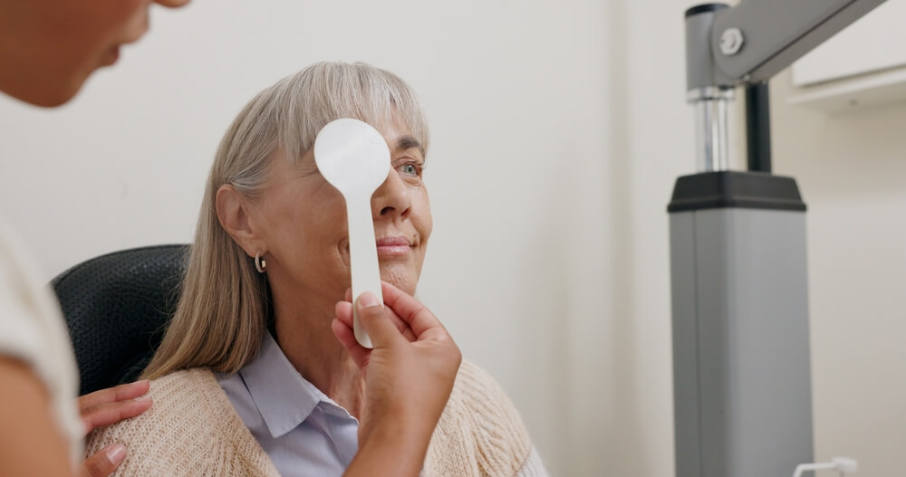 woman getting eye exam