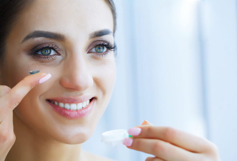 Health and Beauty. Beautiful Young Girl with Contact Lenses
