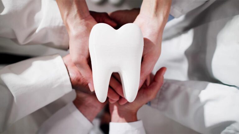 Group Of Dentists Holding Tooth