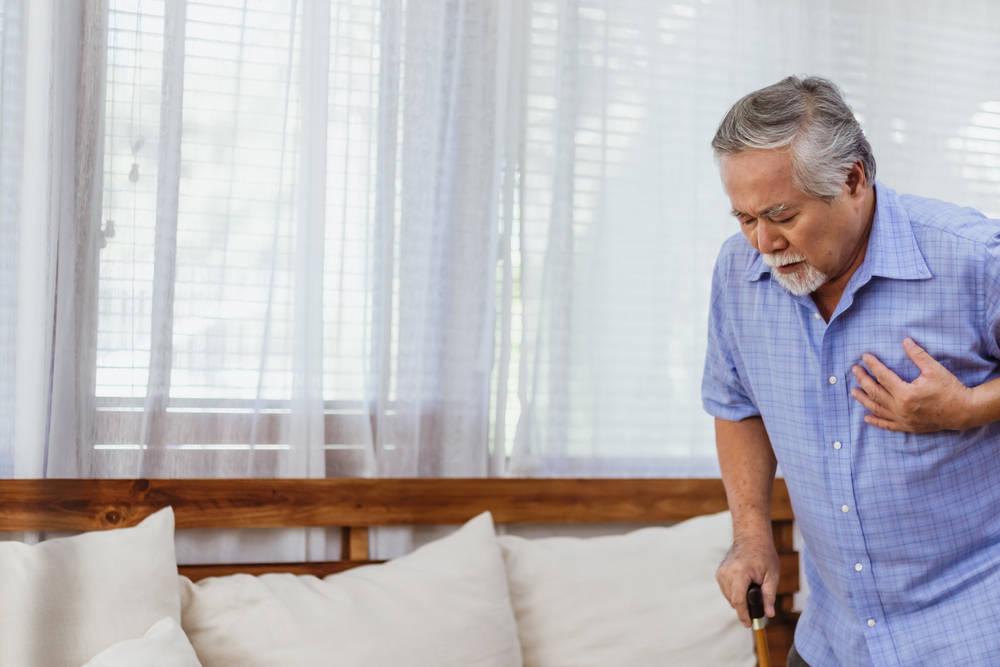 man pain from heart attack disease or illness without no one nursing at home.
