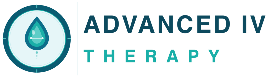 Full logo for Advanced IV Therapy with circle and turquoise water drop