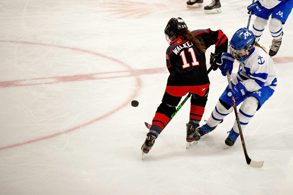 Players match at ice skating arena