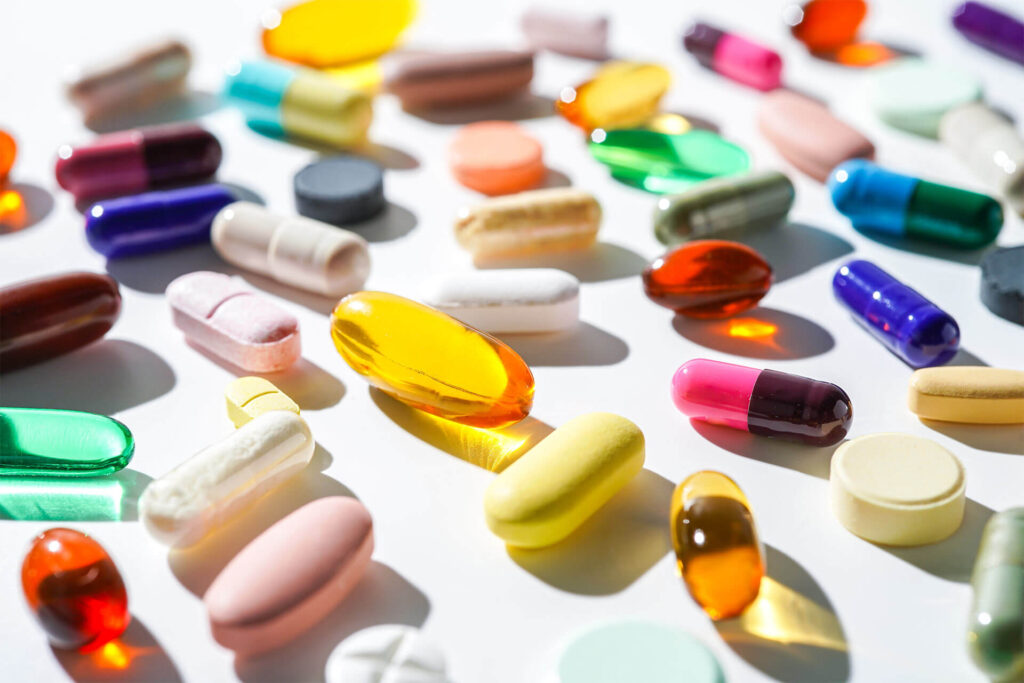 Colorful medication pills, capsules and tablets