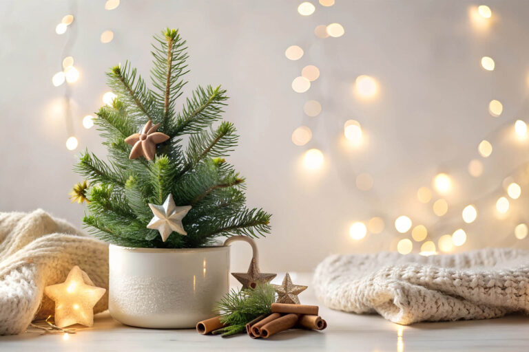 Cozy Christmas decoration with mini Christmas tree