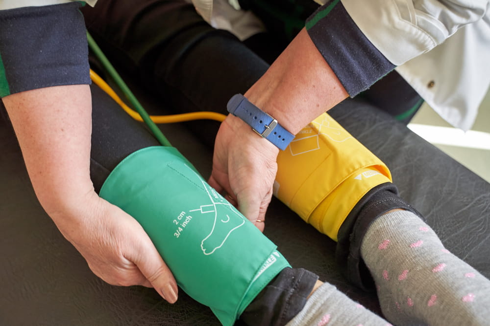 Peripheral artery disease measuring for patient ankle-brachial index (ABI) test limb ischemia