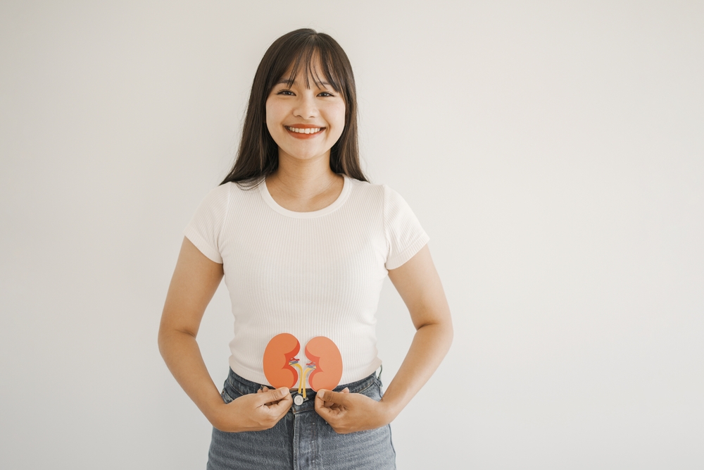 Asian woman hands holding kidney shaped paper, world kidney day, Organ Donor Day, Chronic kidney disease concept