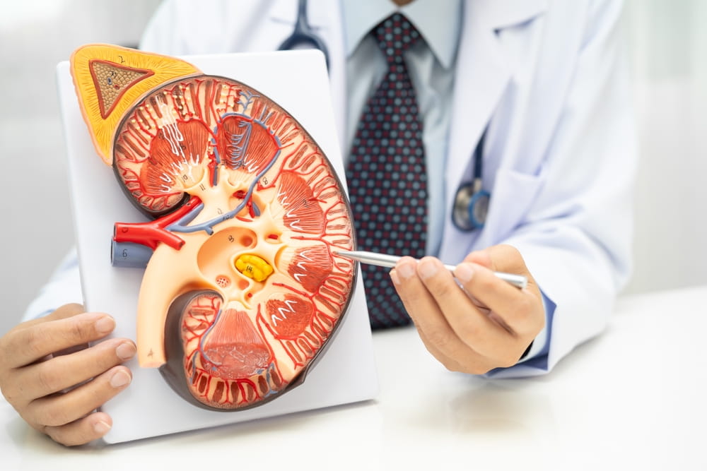 Kidney disease, Chronic kidney disease ckd, Doctor hold human model to treat and study in hospital.