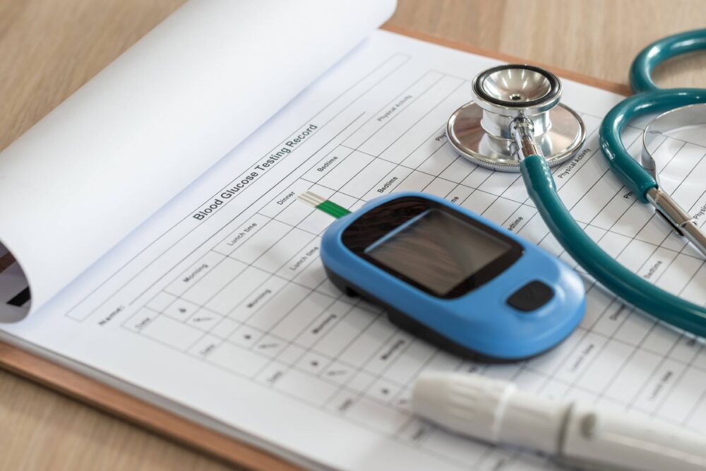 935 Diabetes, glucose testing record, blood sugar level test, glucometer,