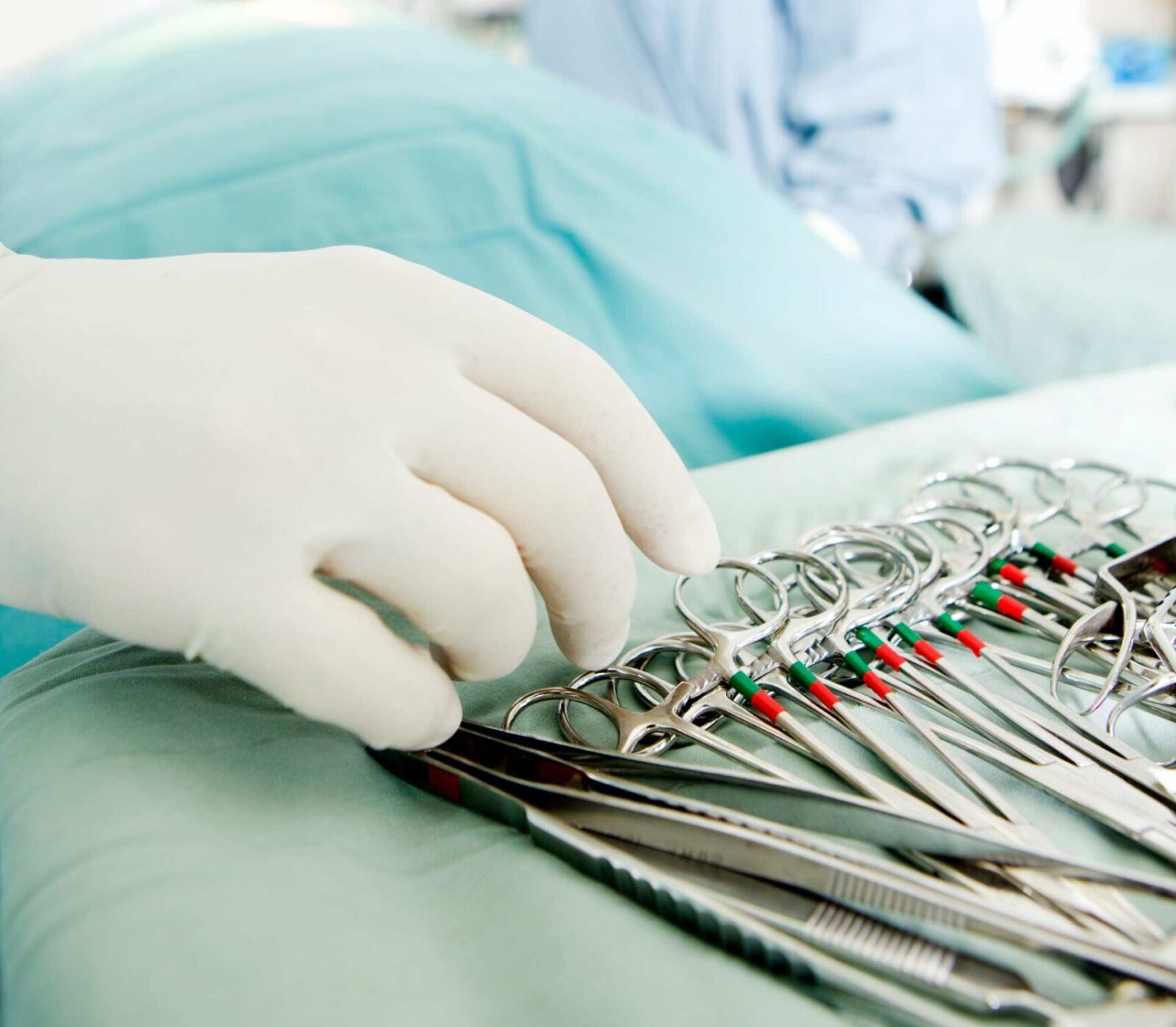 A detail close up of surgery instruments in a sterile environment