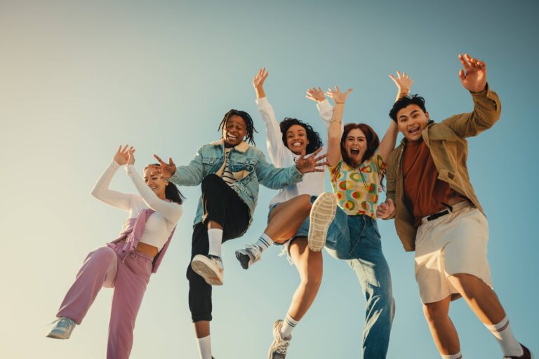 Group of friends jumping
