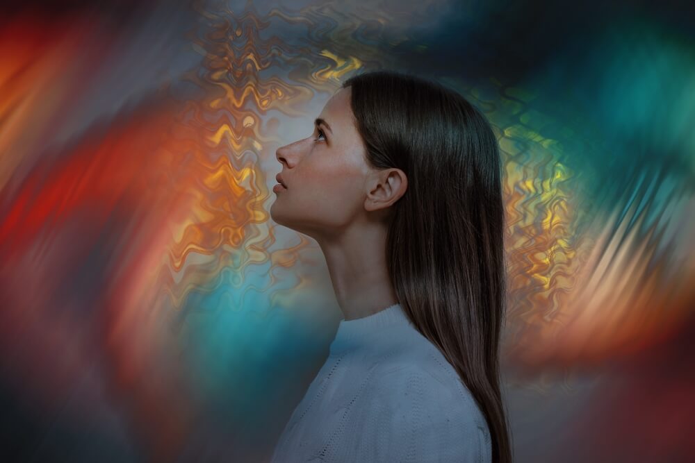 woman looking above