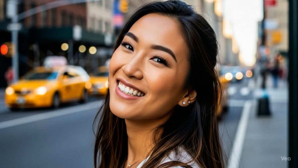 asian woman in city street