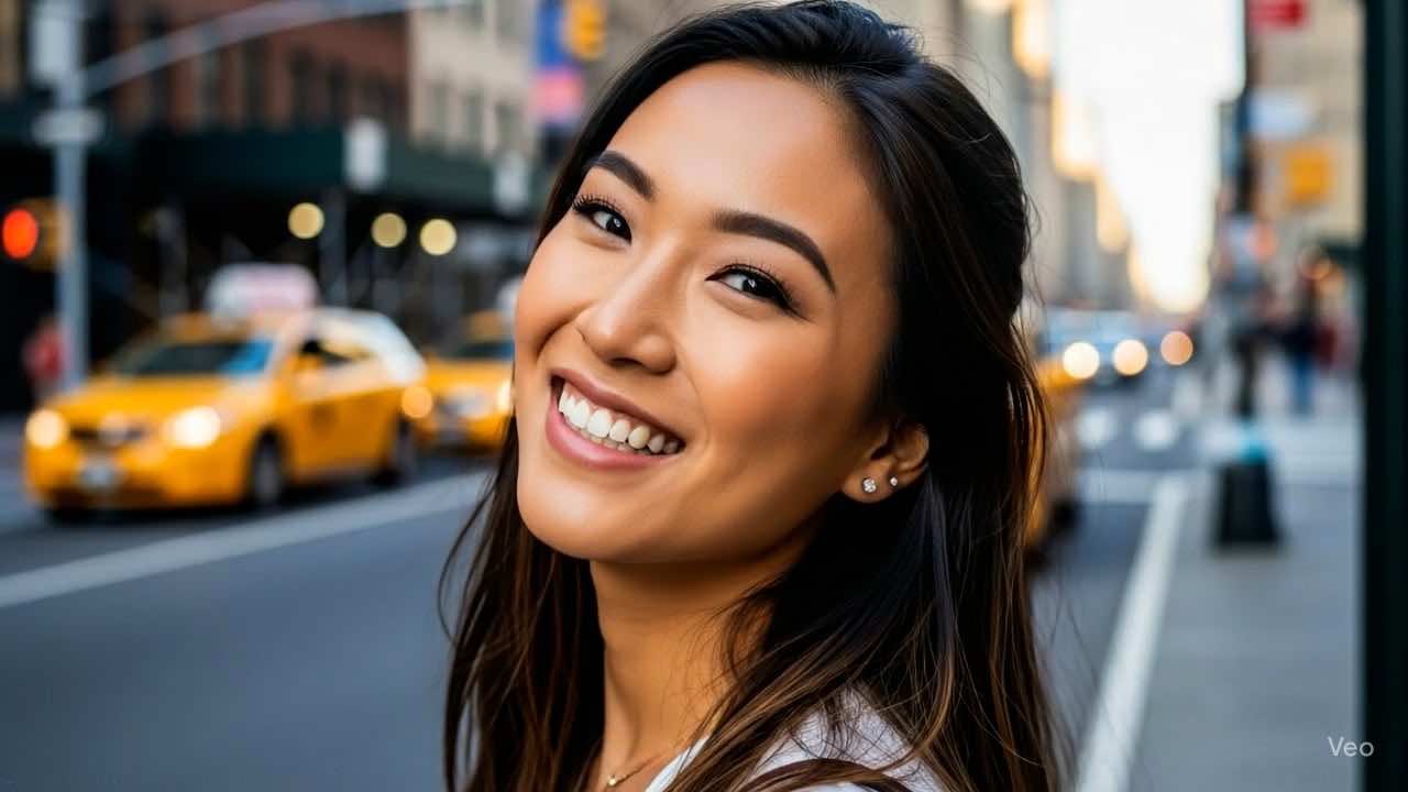 asian woman in city street