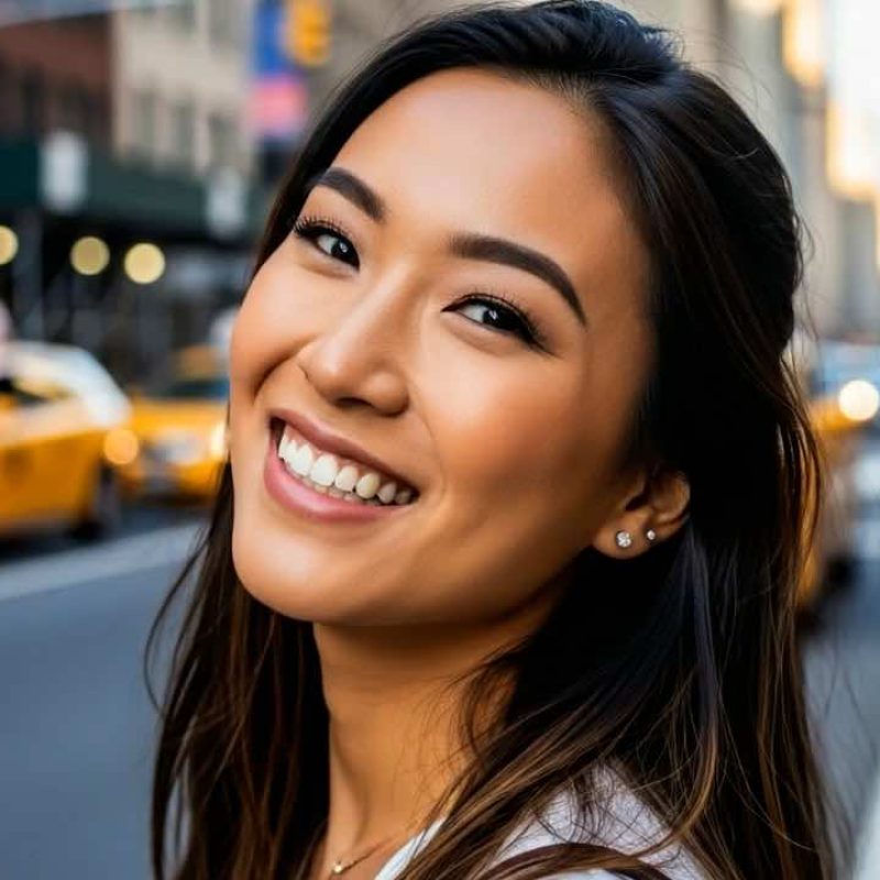 asian woman in city street