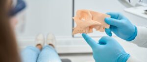 Dentist telling about jawbone loss to patient