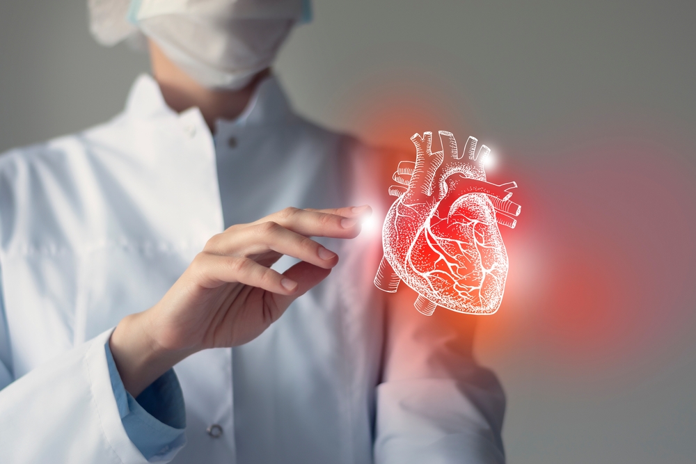 Female doctor touchstone virtual Heart in hand.