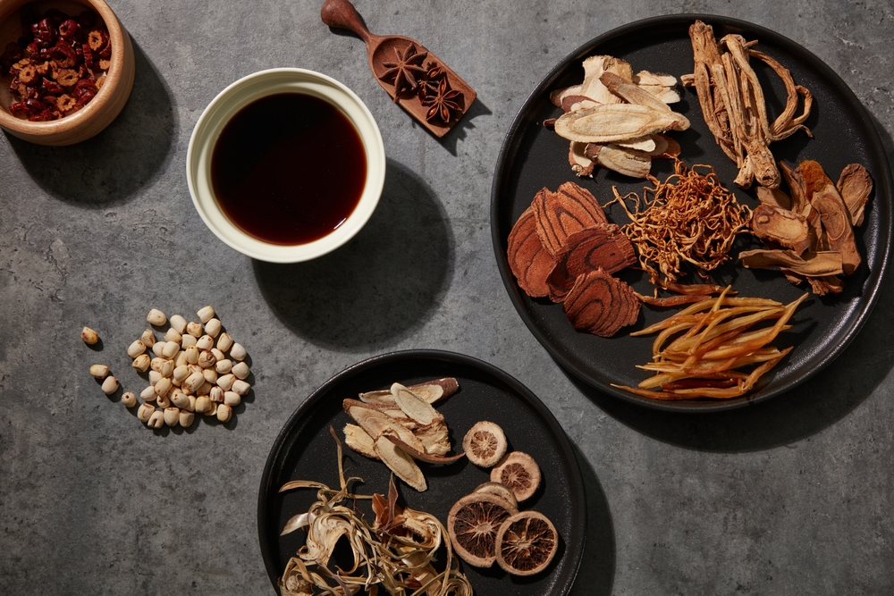 The table is set with dried herbs that can be used to make a nutritious dish