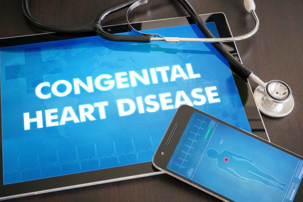 Congenital heart disease (congenital disorder) diagnosis medical concept on tablet screen with stethoscope