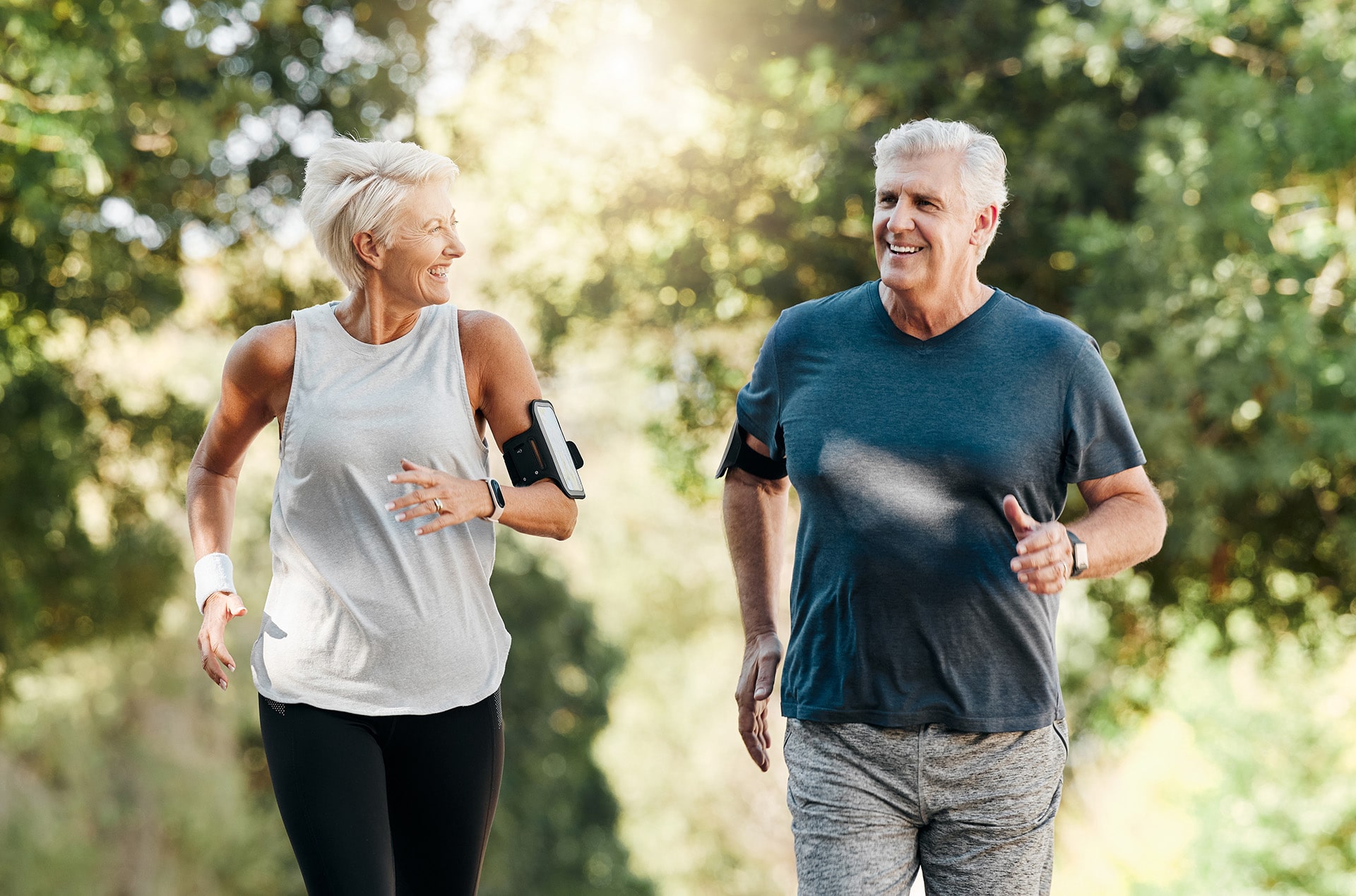 senior couple running