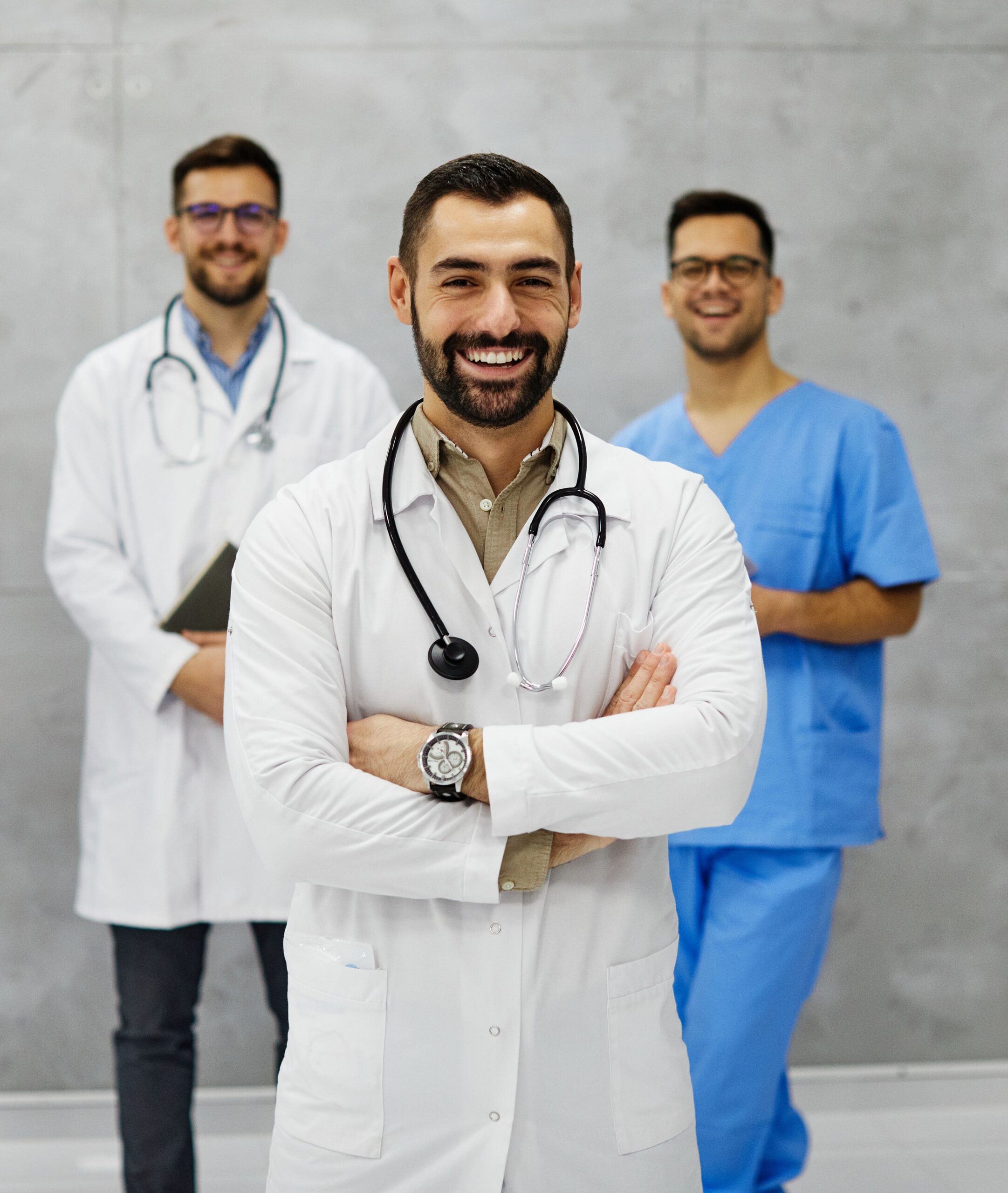 group of doctors and health care workers in the hospital