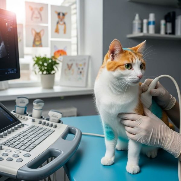 a cat undergoing a veterinary ultrasound examination