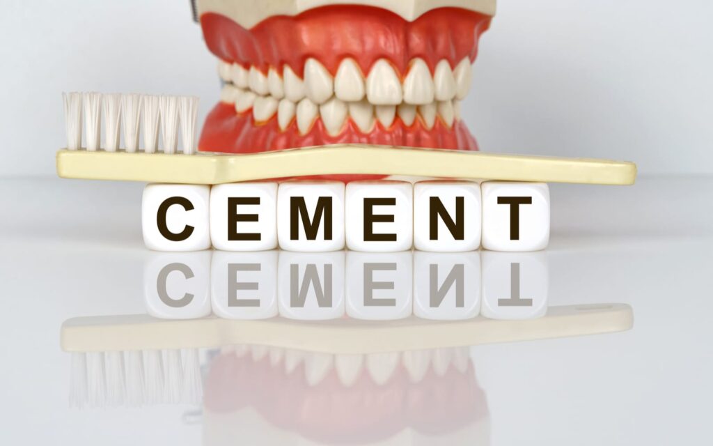 Teeth with brush and cement