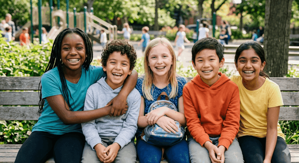 group of children with braces