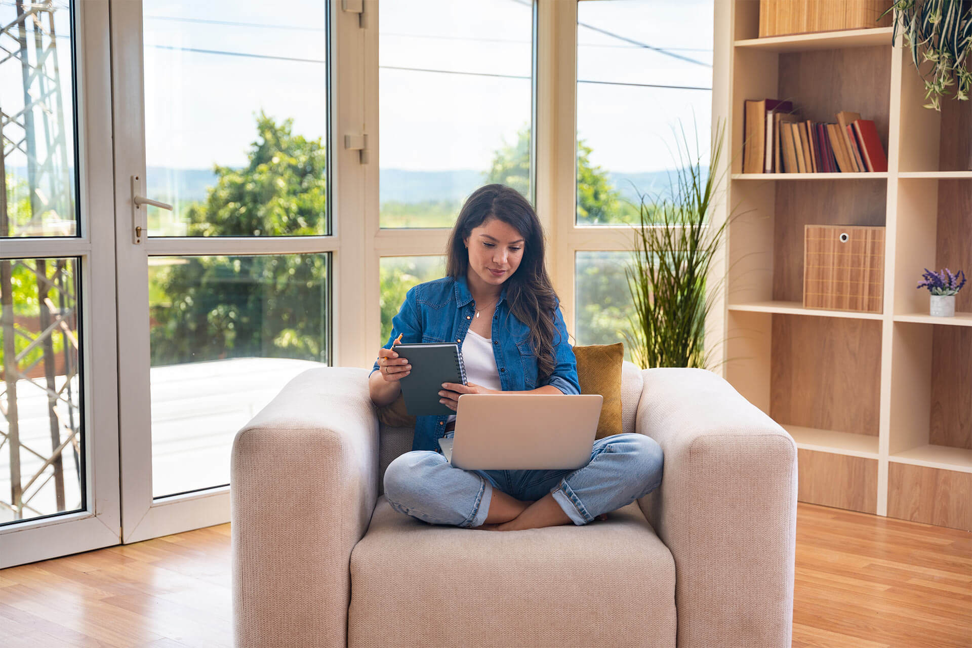 Young home-based online therapist in virtual counseling session