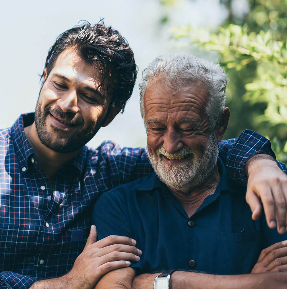 The happy father and son greeting outdoor