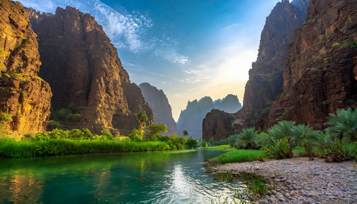 The beautiful Wadi Al-Disah in the Tabuk region is one of the most famous valleys in western Saudi Arabia.