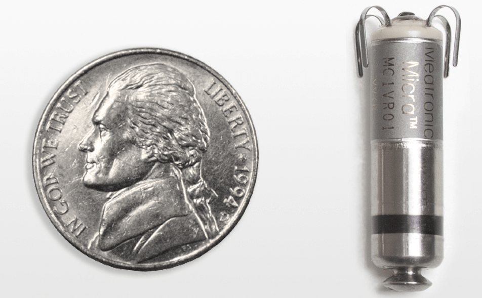 Micra leadless pacemaker dime comparison