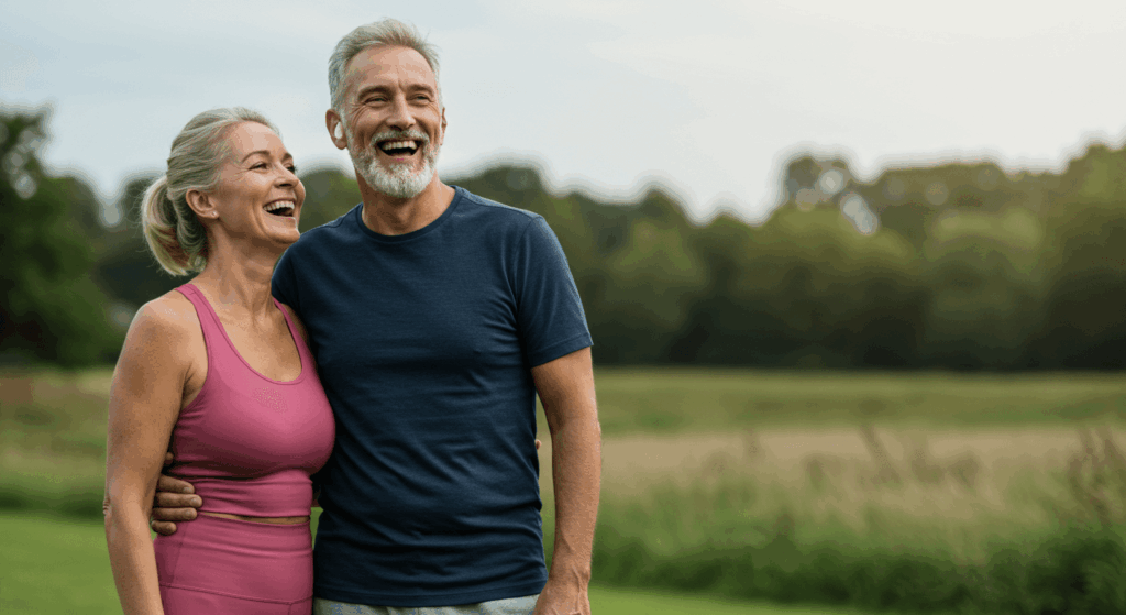 senior couple running