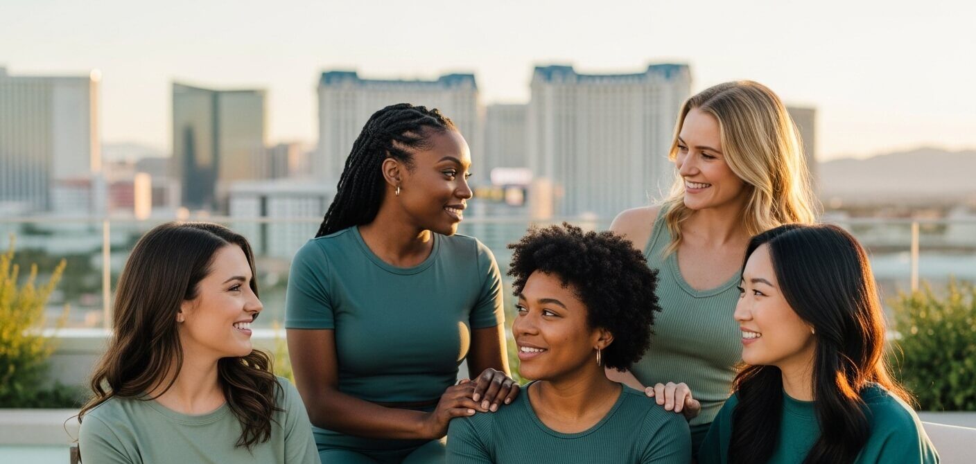 Group of mixed race women together sitting on the park
